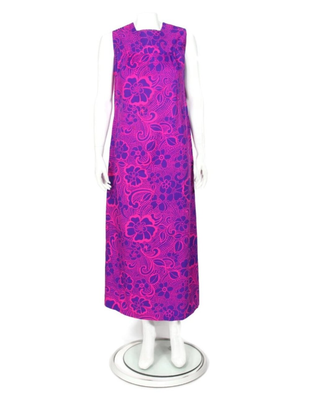 Vintage 60s Floral Purple Pink Psychedelic Hawaiian Aloha Maxi Dress sz M /998